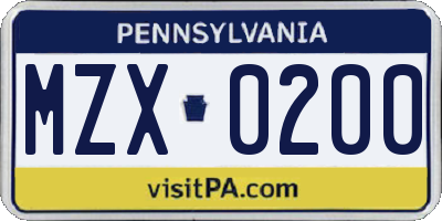 PA license plate MZX0200