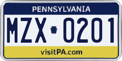 PA license plate MZX0201
