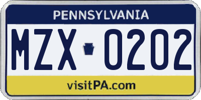 PA license plate MZX0202