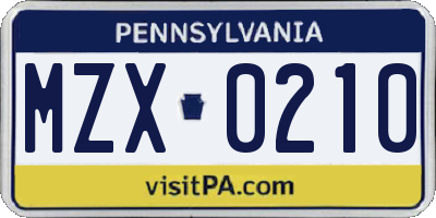 PA license plate MZX0210