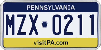 PA license plate MZX0211