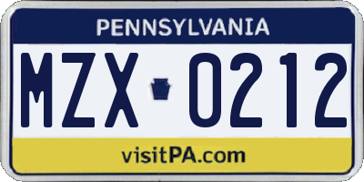 PA license plate MZX0212