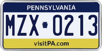 PA license plate MZX0213