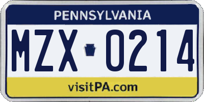 PA license plate MZX0214
