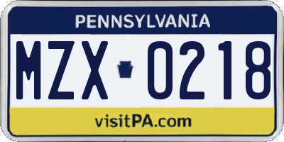 PA license plate MZX0218