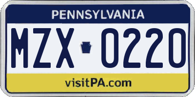 PA license plate MZX0220