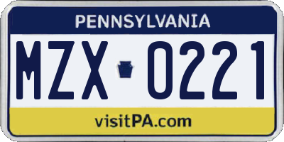 PA license plate MZX0221
