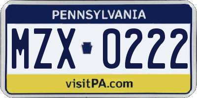 PA license plate MZX0222