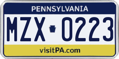 PA license plate MZX0223