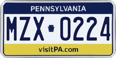 PA license plate MZX0224