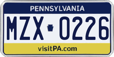 PA license plate MZX0226