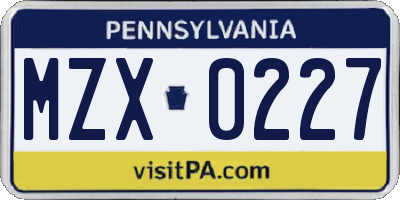 PA license plate MZX0227