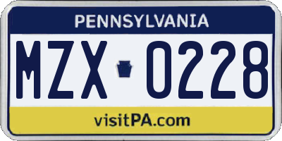 PA license plate MZX0228