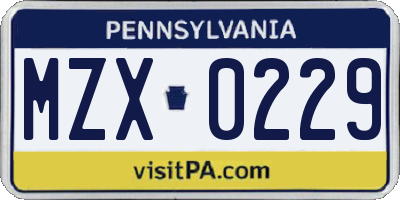 PA license plate MZX0229