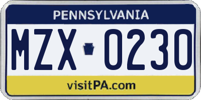 PA license plate MZX0230
