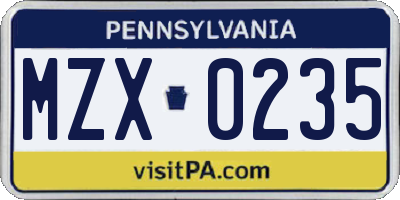 PA license plate MZX0235