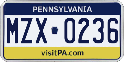 PA license plate MZX0236