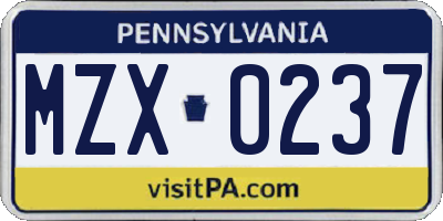 PA license plate MZX0237