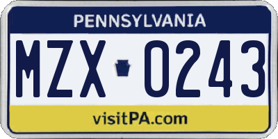 PA license plate MZX0243