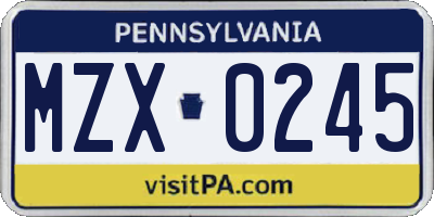 PA license plate MZX0245