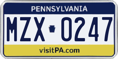 PA license plate MZX0247