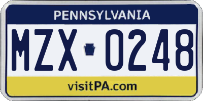 PA license plate MZX0248