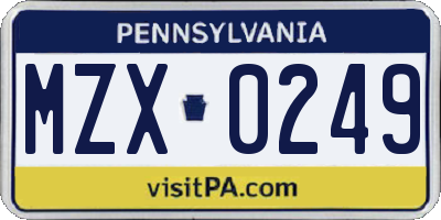 PA license plate MZX0249