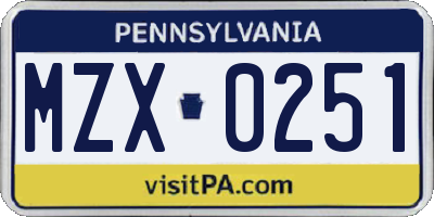 PA license plate MZX0251