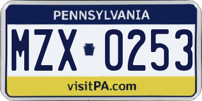 PA license plate MZX0253