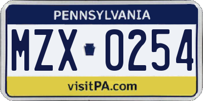 PA license plate MZX0254
