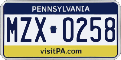 PA license plate MZX0258