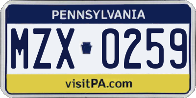 PA license plate MZX0259