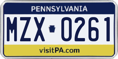 PA license plate MZX0261