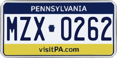 PA license plate MZX0262
