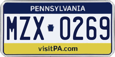 PA license plate MZX0269