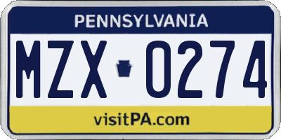 PA license plate MZX0274