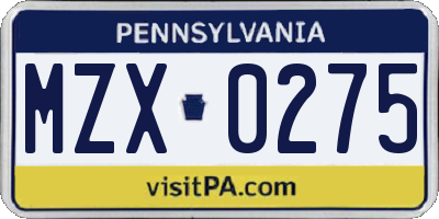 PA license plate MZX0275