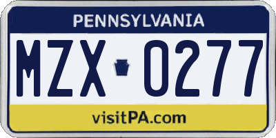 PA license plate MZX0277