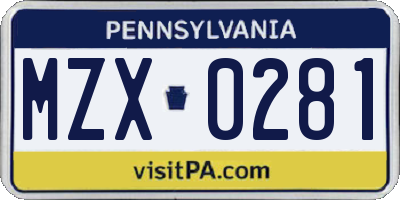 PA license plate MZX0281