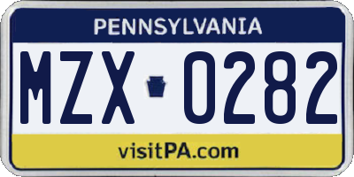 PA license plate MZX0282