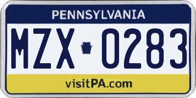 PA license plate MZX0283