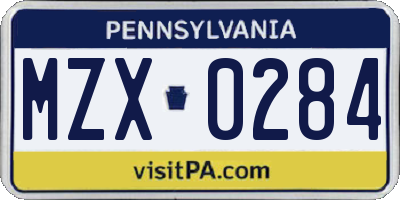 PA license plate MZX0284