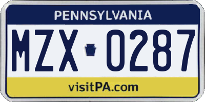 PA license plate MZX0287