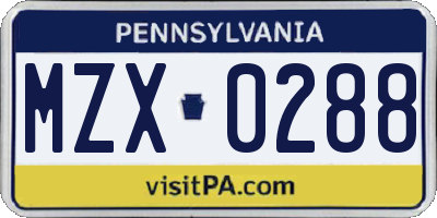 PA license plate MZX0288