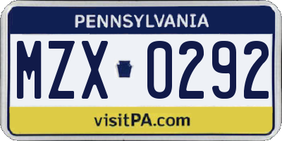 PA license plate MZX0292