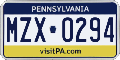 PA license plate MZX0294