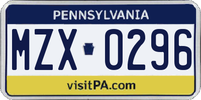 PA license plate MZX0296