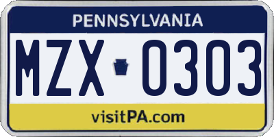 PA license plate MZX0303