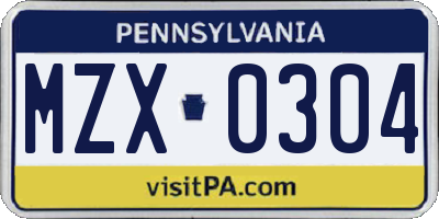 PA license plate MZX0304