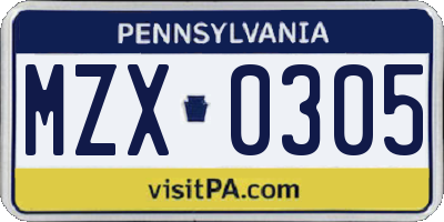 PA license plate MZX0305